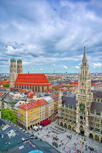 High angle view of buildings in city