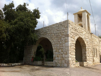 Low angle view of church against cloudy sky