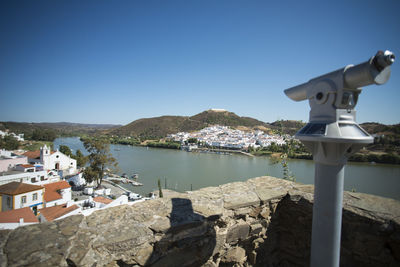 Panoramic view of lake against clear sky