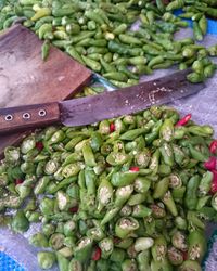 High angle view of vegetables for sale in market