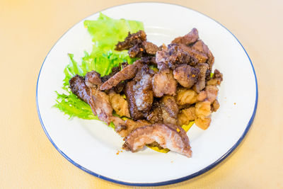Close-up of food in plate on table