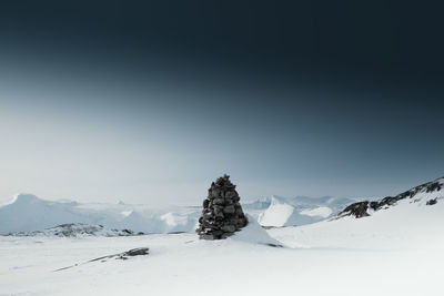 Scenic view of snow covered mountains against sky