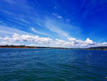 Scenic view of sea against blue sky