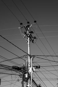 Low angle view of electricity pylon against sky