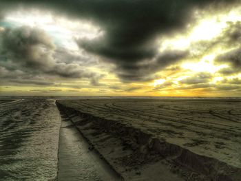 Scenic view of sea against cloudy sky