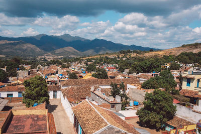 High angle view of townscape against sky