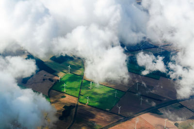 Aerial view of cityscape against sky