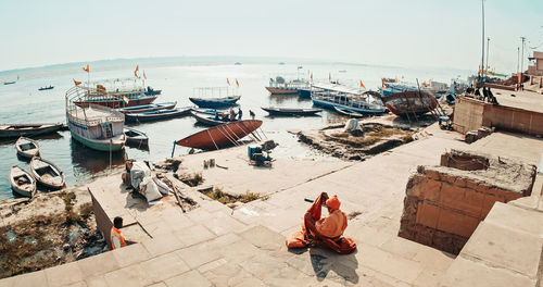 High angle view of people at harbor