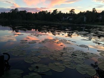 Scenic view of lake against sky during sunset