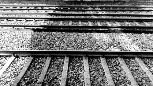 Close-up of railroad station platform