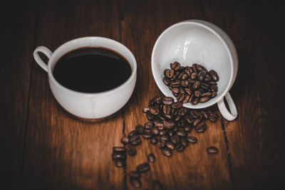 High angle view of coffee cup on table