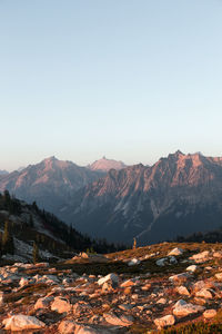 Scenic view of mountains against clear sky