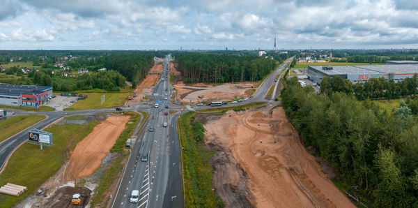 Aerial view of the road construction kekava bypass in latvia.