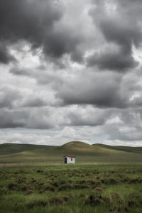 Scenic view of field against cloudy sky