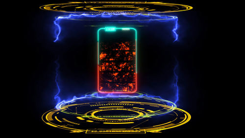 Illuminated light painting against black background