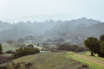 Scenic view of landscape and mountains against sky