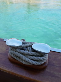 High angle view of food on table at swimming pool