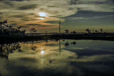 Scenic view of lake against sky during sunset