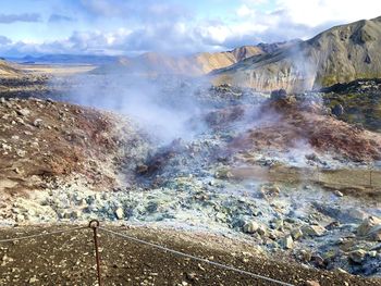 Smoke emitting from volcanic mountain