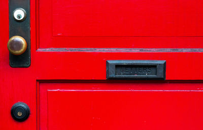 Close-up of red mailbox