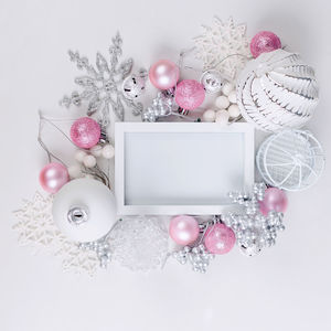 High angle view of christmas decorations on table