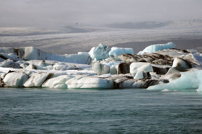 Scenic view of frozen sea against sky