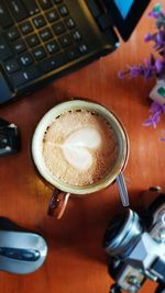 High angle view of coffee on table