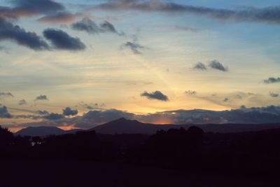 Scenic view of silhouette mountains against sky at sunset