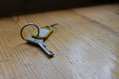 High angle view of key on table