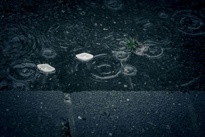 High angle view of wet street
