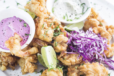 High angle view of food served in plate