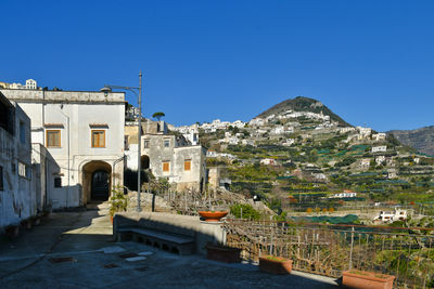 View of a village in the mountains of the amalfi coast in italy.