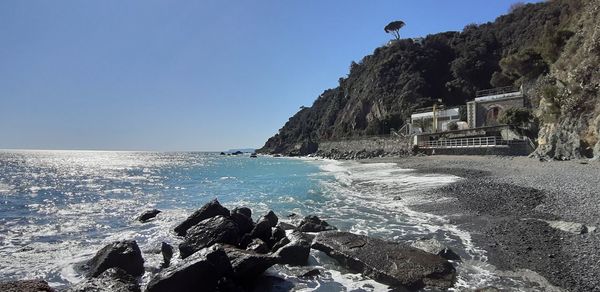 Scenic view of sea against clear sky