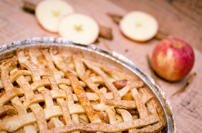 High angle view of apple on table