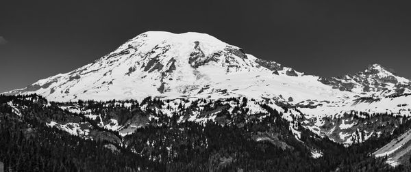 Scenic view of snowcapped mountains against clear sky