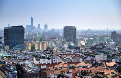 High angle view of buildings in city