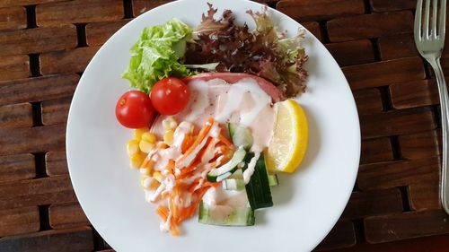 Close-up of salad in plate on table