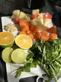 High angle view of fruits on table