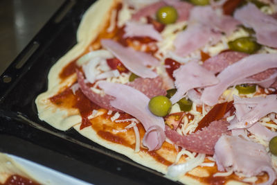 Close-up of served pizza on plate