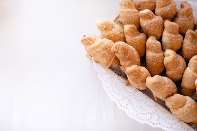 High angle view of cookies in plate