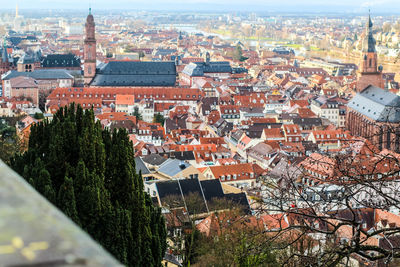 High angle view of buildings in city