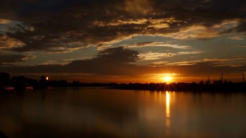 Scenic view of lake against sky during sunset