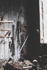 Abandoned shopping cart in old building