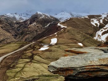 Scenic view of snowcapped mountains against sky