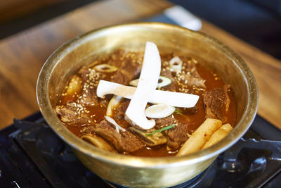 Close-up of food in bowl on stove