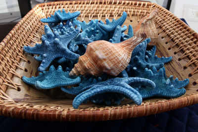 High angle view of wicker basket on table
