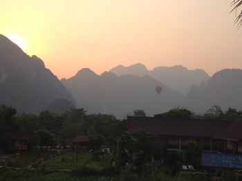 Scenic view of mountains at sunset