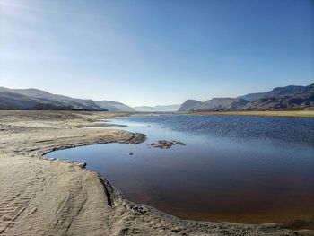 Scenic view of beach against clear sky