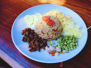 High angle view of breakfast served in plate