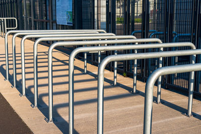 Metal railings in front of gates of silesian stadium in chorzów, poland. 